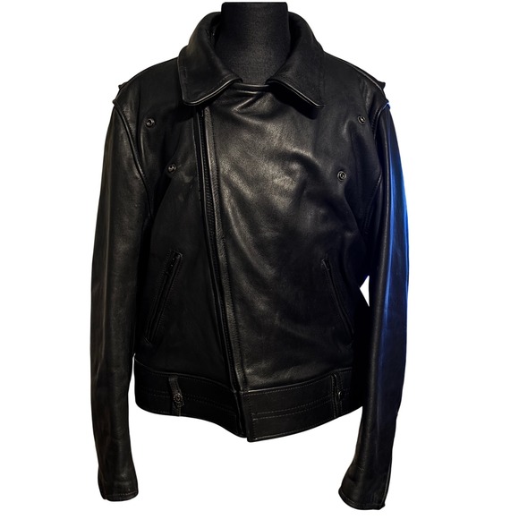 Vintage Easy Riders Black Leather Motorcycle Biker Jacket Moto Sz 48 Regular Zip